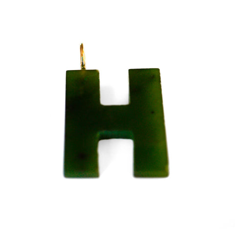 Gold & Green Jade Initial “H” Pendant