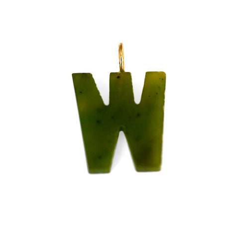 Gold & Green Jade Initial “W” Pendant