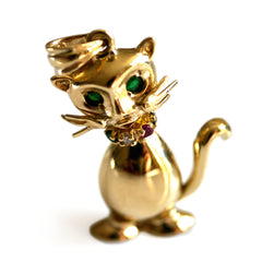 Emerald Eyed Gold Cat Pendant