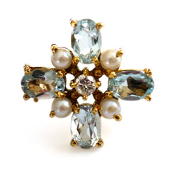 Astounding Aquamarine, Diamond and Seed Pearl Brooch