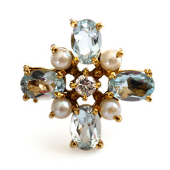 Astounding Aquamarine, Diamond and Seed Pearl Brooch