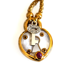 Diamond, Mother of Pearl & Ruby Heart Pendant  Necklace