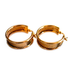 Vintage Gold Earrings Ridged Hoops