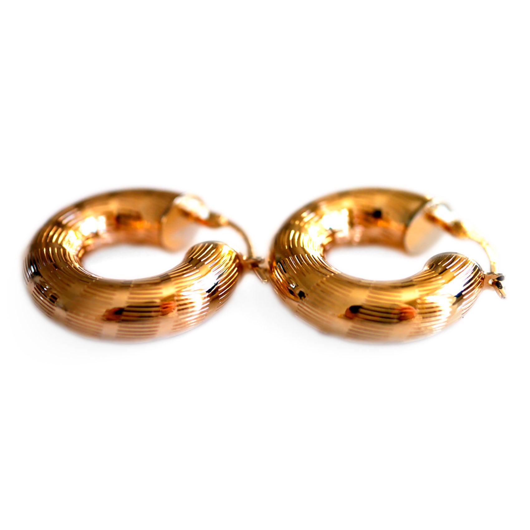 Gold Medium Barked Hoop Vintage Earrings