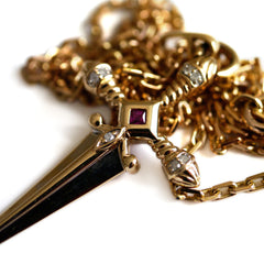 Dazzling Diamond & Ruby Sword Necklace