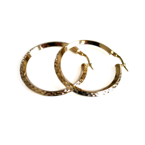 Vintage Gold Diamond Etched Large Hoop Earrings
