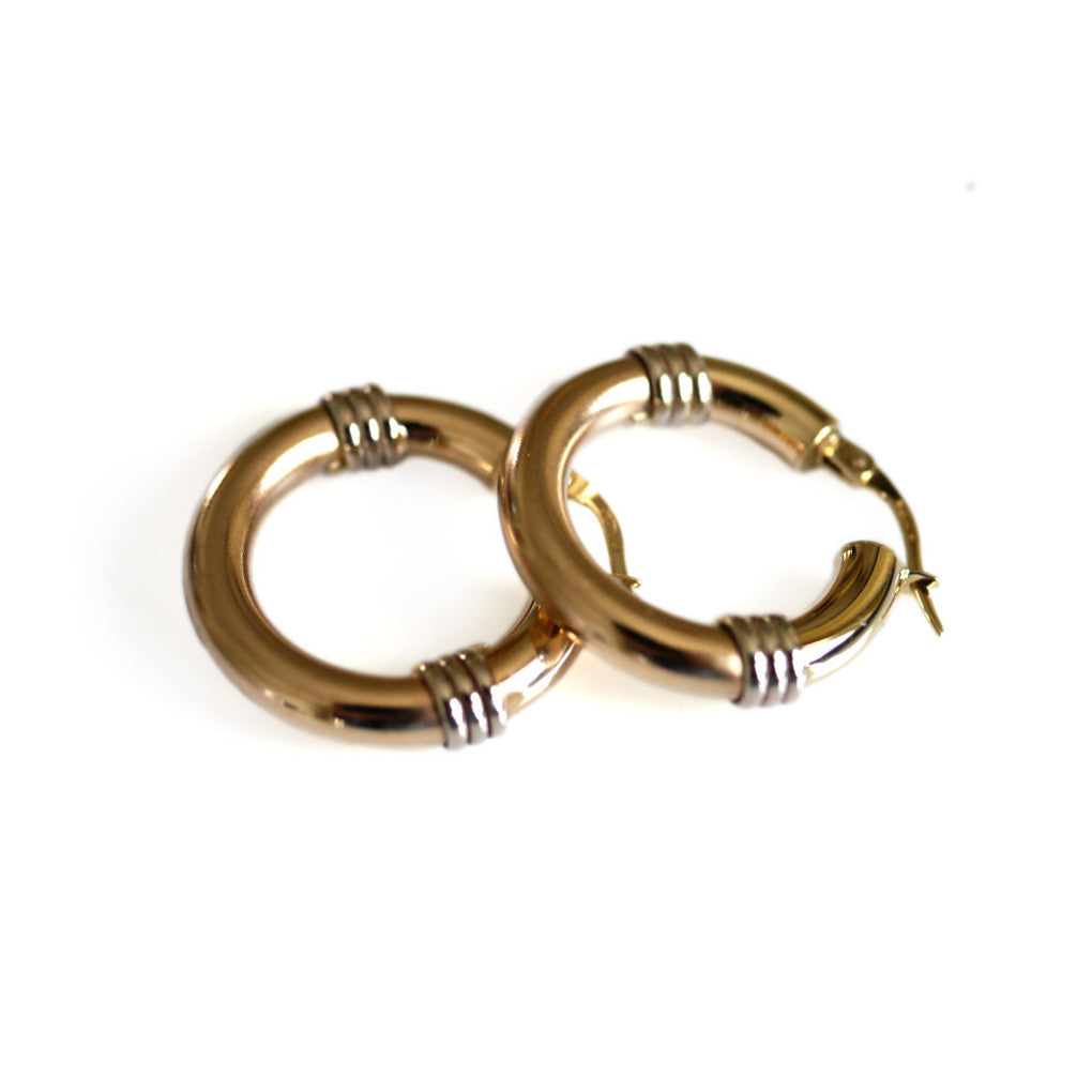 Gold Glorious Gold: Tri Ringed Medium Hoops