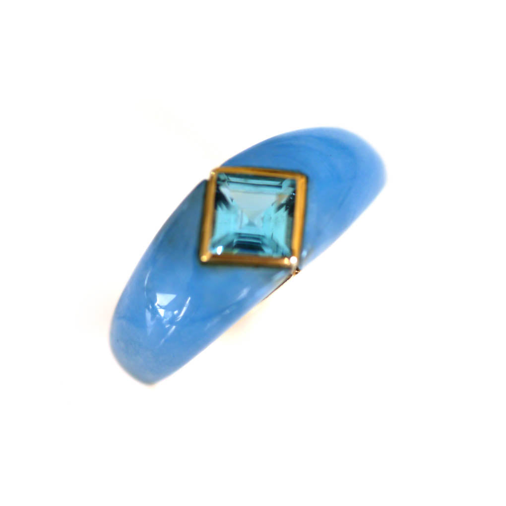 Blue Jadeite and Topaz Gold Ring