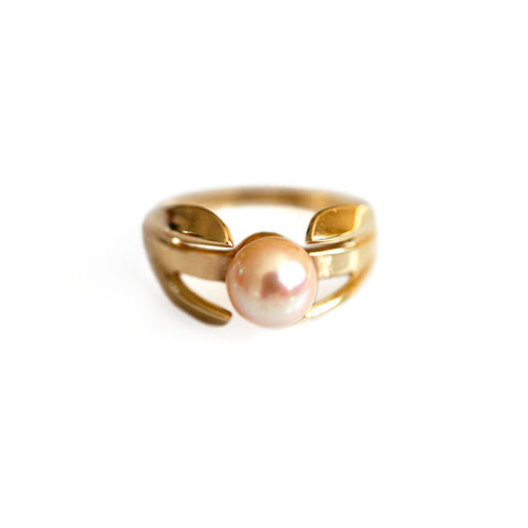 Vintage Gold Pearl Dress Ring 1960s
