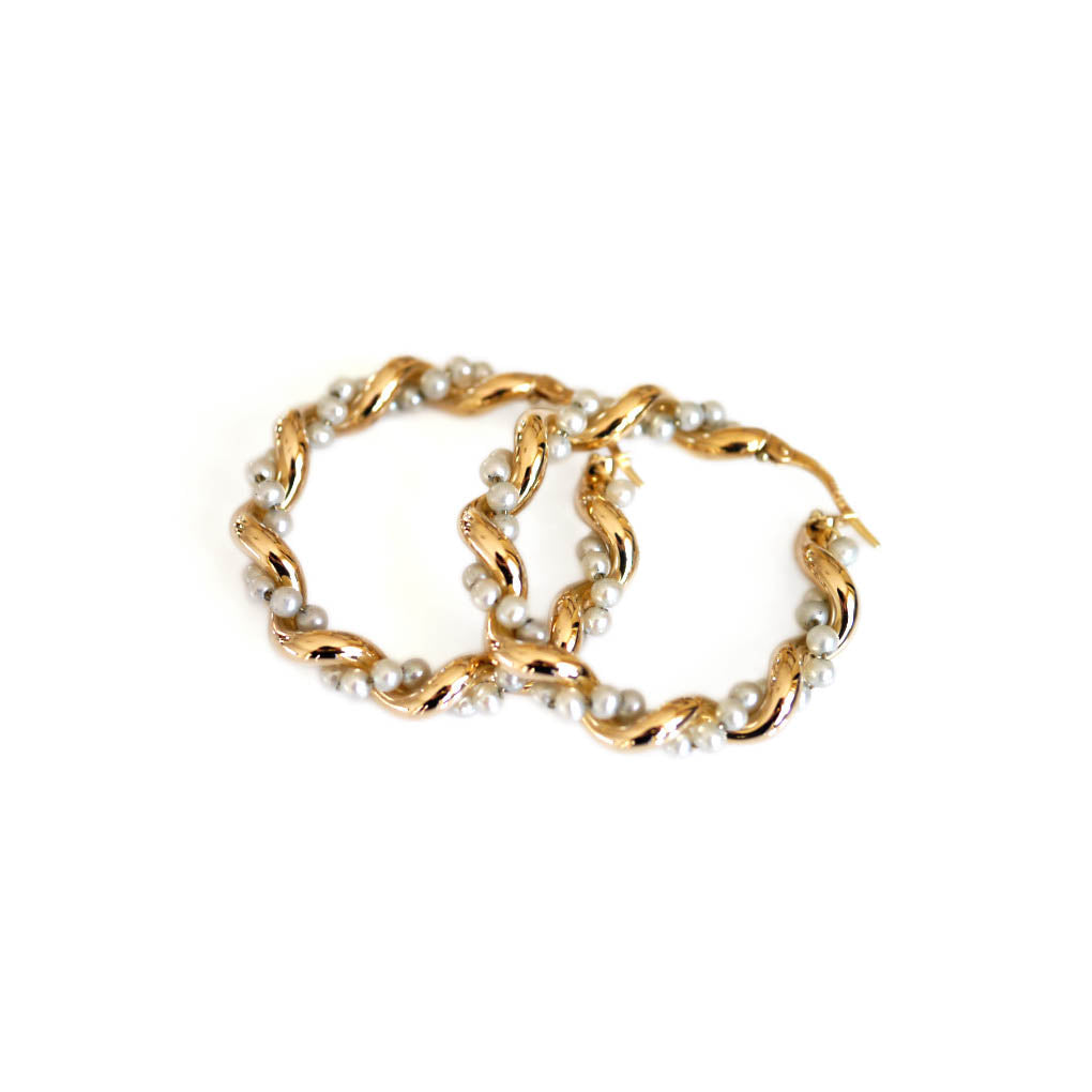 Vintage Gold Earrings Large Seed Pearl Gold Hoops