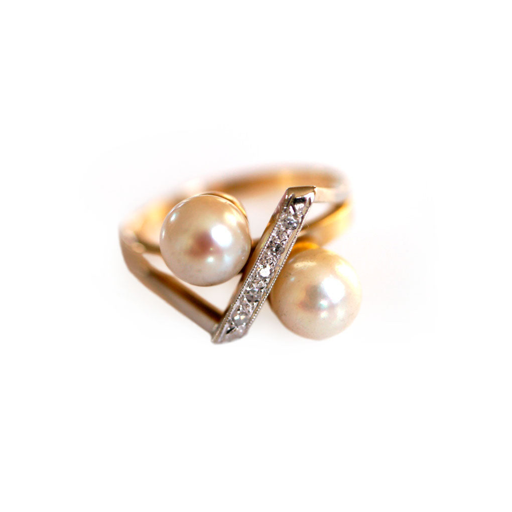 Siffari Vintage Diamond & Pearl Ring