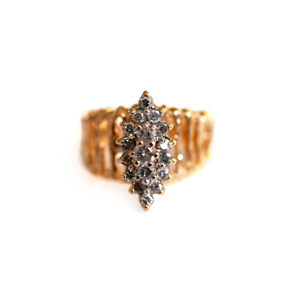 Dazzling Diamond Barked Ring 1970s