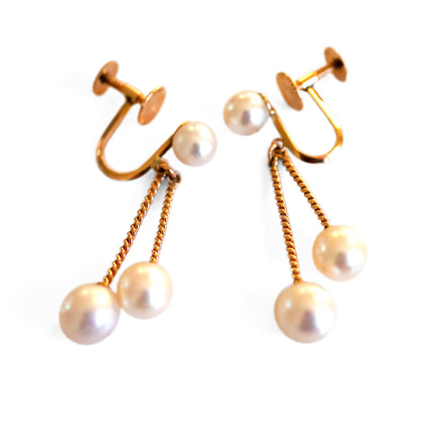 Vintage Pearl Drop Gold Earrings