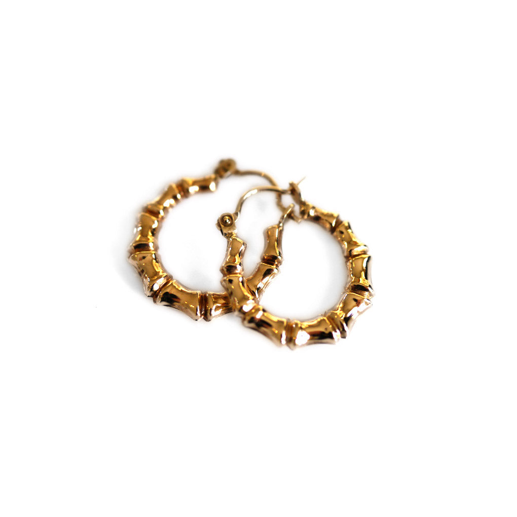 Vintage Gold Earrings Small Bamboo Hoops