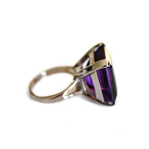 Vintage Alluring Amethyst White Gold Cocktail Ring photographed on a white background