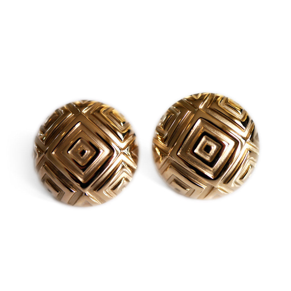 Vintage Large Button Gold Earrings