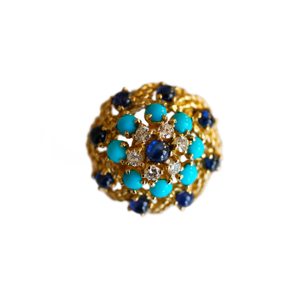 Enormous Diamond, Sapphire & Turquoise Cocktail Ring