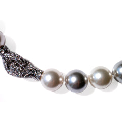 Oversized Pearl Necklace Satin White & Silver Grey 