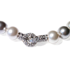 Oversized Pearl Necklace Satin White & Silver Grey 