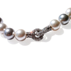 Oversized Satin White & Silver Grey Pearl Necklace
