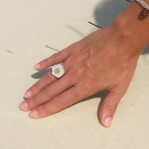 Citrine, Peridot & Mother of Pearl Flower Ring