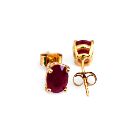 Ruby Stud Gold Earrings