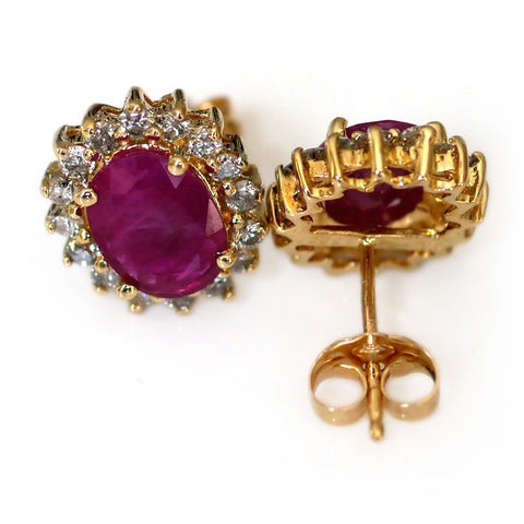 Classic Elegance: Oval Ruby and Diamond Earrings