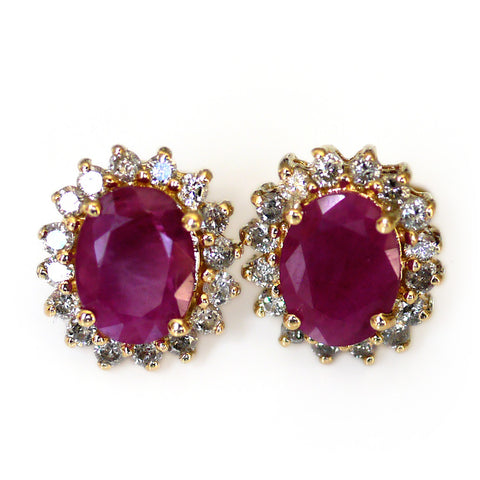 Classic Elegance: Oval Ruby and Diamond Earrings