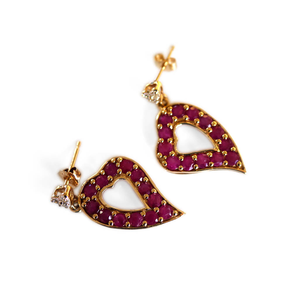 Pop Heart Ruby & Diamond Drop Earrings
