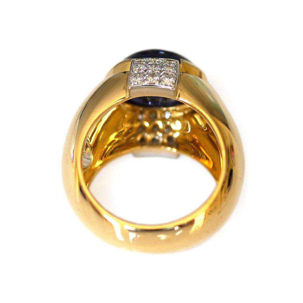 Vintage Gold Kria Diamond & Iolite Cabochon Ring