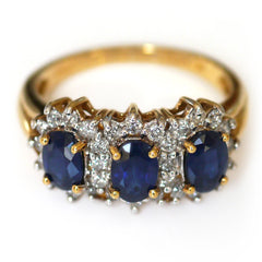 Vintage Jewellery Classic Elegance Three Oval Sapphire and Diamond Ring