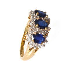 Classic Elegance Vintage Three Oval Sapphire and Diamond Ring