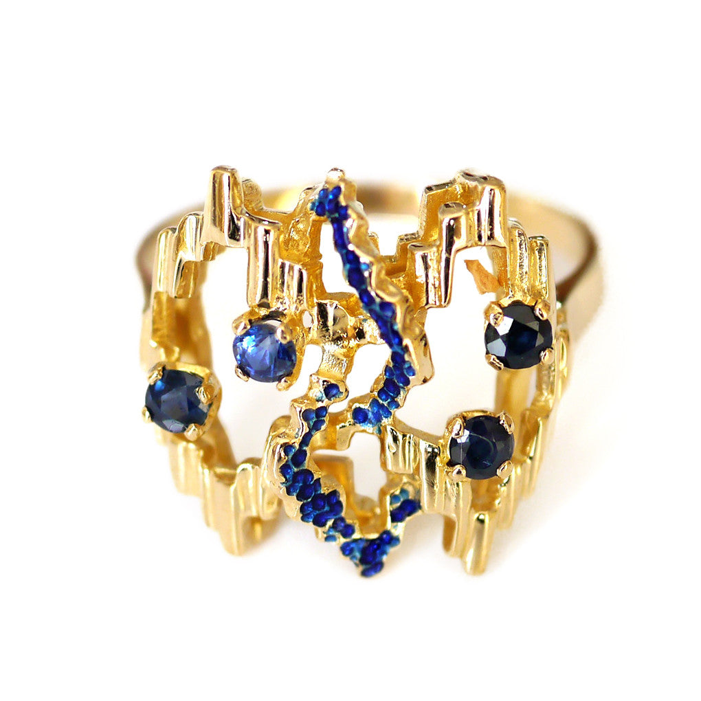 Avant-Garde Sapphire and Enamel Gold Ring