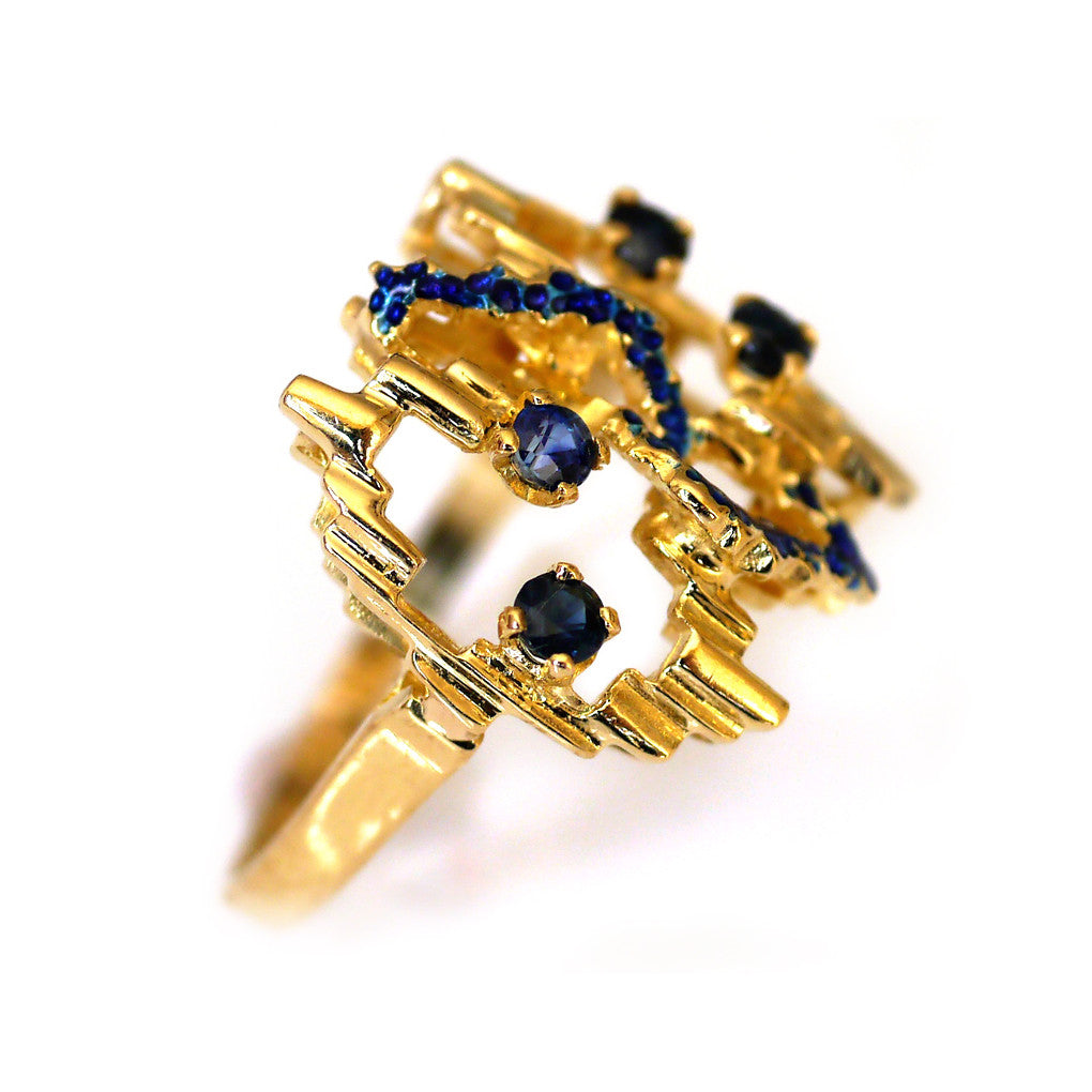 Vintage Sapphire and Enamel Gold Ring