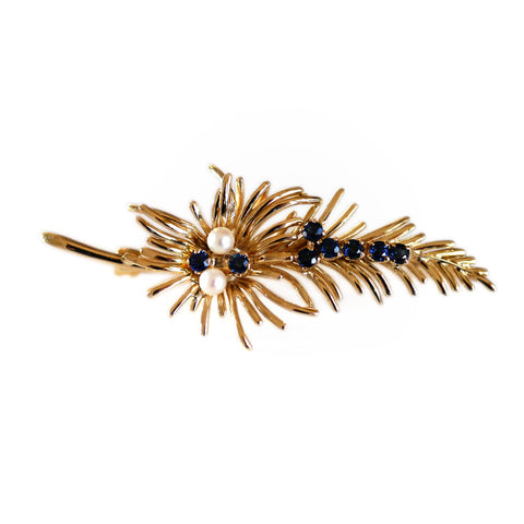 Cropp and Farr Sapphire and Pearl Foliate Brooch
