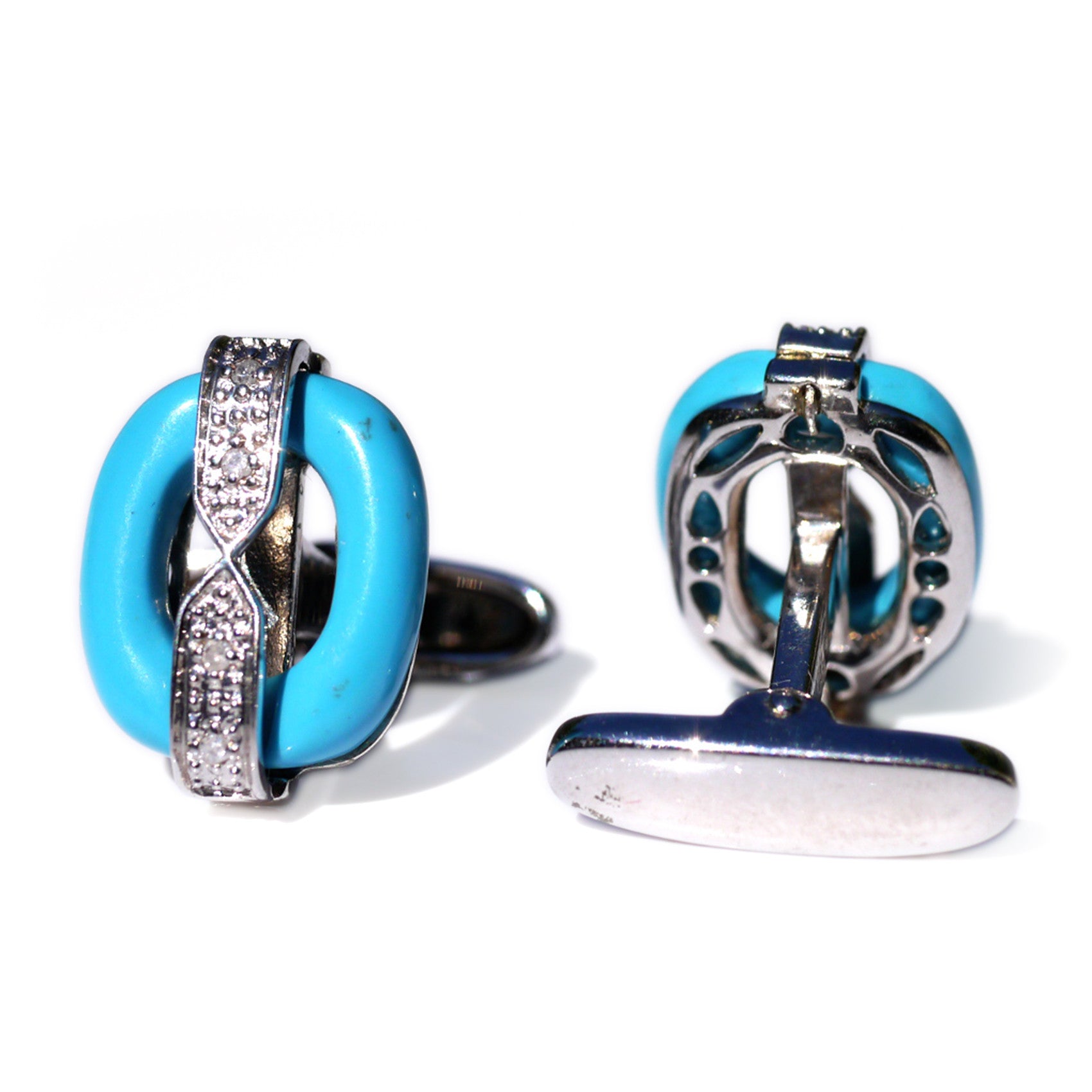 Silver Linings: Turquoise & Pave Diamond Oval Cufflinks