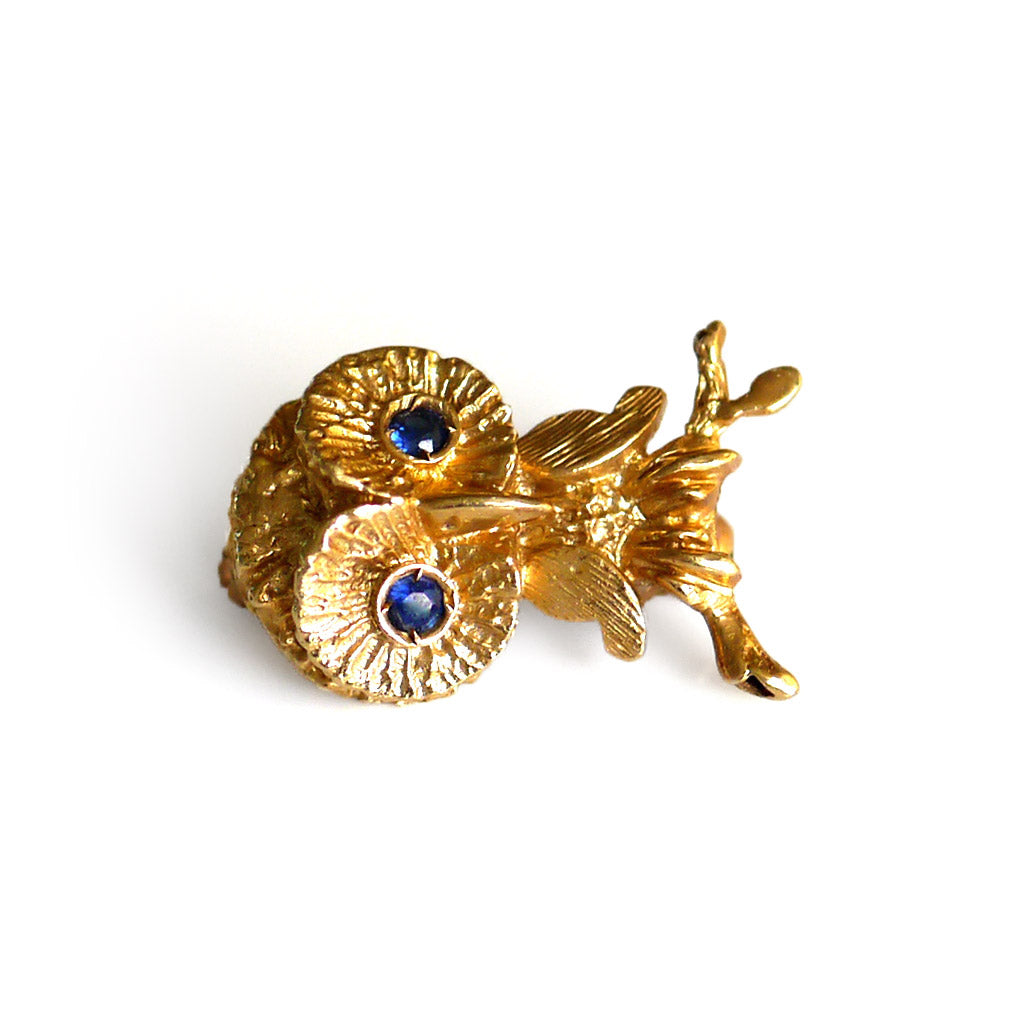 Vintage Gold Owl Brooch with Sapphire Eyes