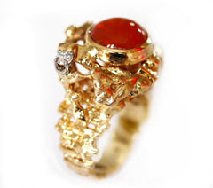 Fabulous Fire Opal and Diamond 1970s Vintage Cocktail Ring